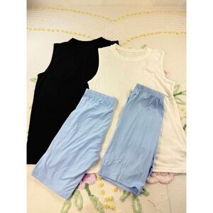 SHEIN Women's Black‎ White Tank Tops & Blue Biker Shorts Set Size M L short S